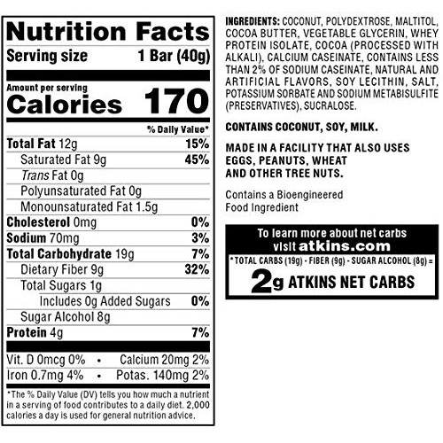 Atkins Endulge Treat, Chocolate Coconut Bar, Keto Friendly, 5 Count