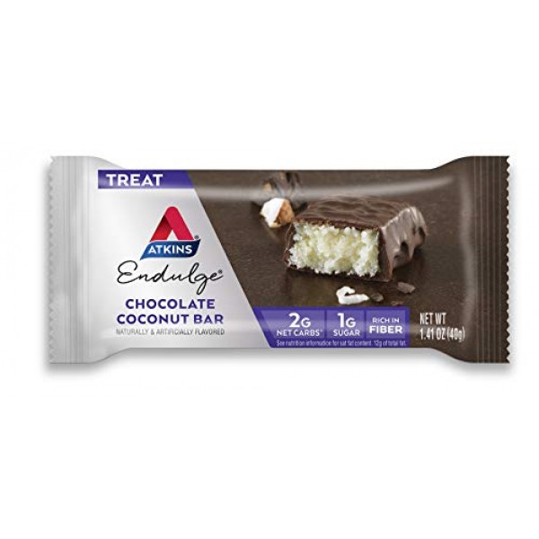 Atkins Endulge Treat, Chocolate Coconut Bar, Keto Friendly, 5 Count