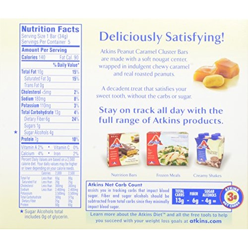 Atkins Endulge Treat, Peanut Caramel Cluster Bar, 5 Count Pack