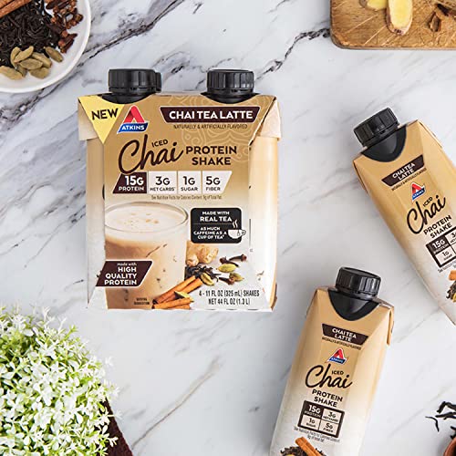 Atkins Iced Chai Tea Latte Protein Shake, 11 Fl Oz, Pack Of 12