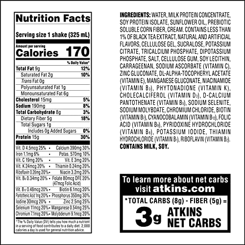 Atkins Iced Chai Tea Latte Protein Shake, 11 Fl Oz, Pack Of 12