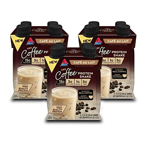 Atkins Iced Coffee Café au Lait Protein Shake, with Coffee and P...