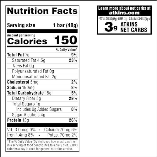 Atkins Lemon Flavored Snack Bar, High Protein Bar, Low Sugar and...