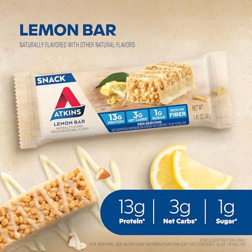 Atkins Lemon Flavored Snack Bar, High Protein Bar, Low Sugar and...