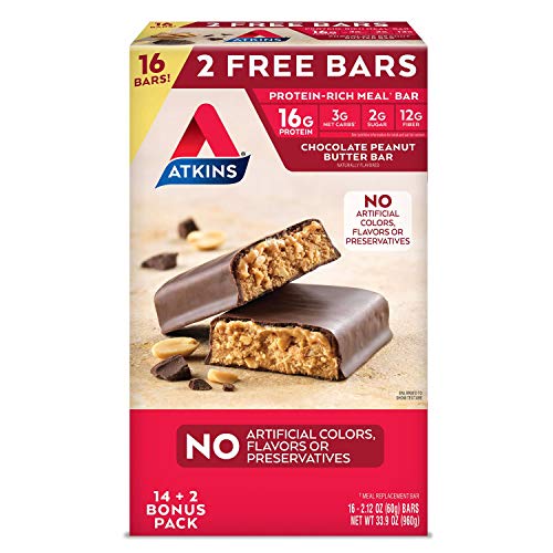 Atkins Meal Bar Chocolate Peanut Butter Pack 14 Count + 2 Bonus...