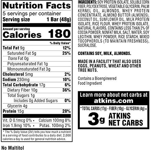 Atkins Protein Meal Bar, Chocolate Almond Caramel, Keto Friendly