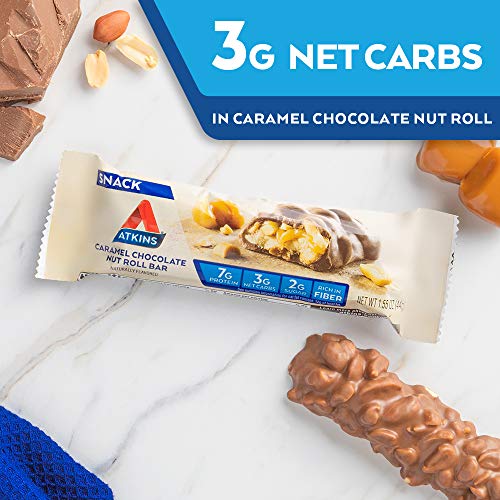 Atkins Snack Bar, Caramel Chocolate Nut Roll, Keto Friendly, 1.5