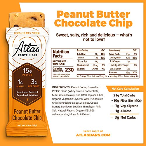 Atlas Bar - Keto Protein Bars, Peanut Butter Chocolate Chip - Hi