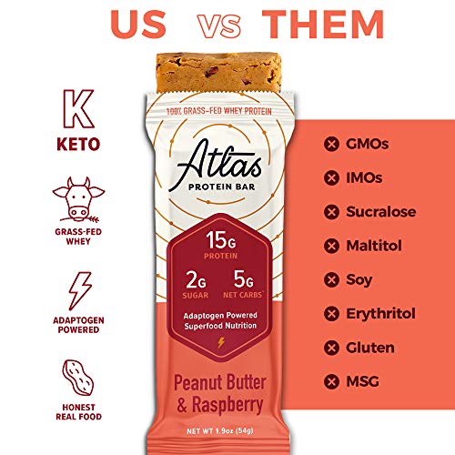 Atlas Bar - Keto Protein Bars, Peanut Butter Raspberry - High Pr