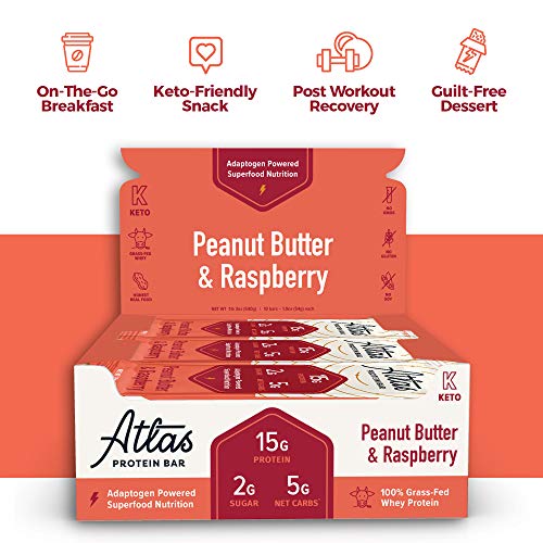 Atlas Bar - Keto Protein Bars, Peanut Butter Raspberry - High Pr