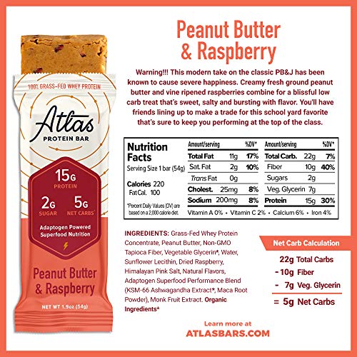 Atlas Bar - Keto Protein Bars, Peanut Butter Raspberry - High Pr