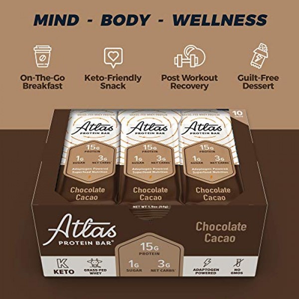 Atlas Protein Bar, Meal Replacement, Keto-Friendly Snack, Grass-...