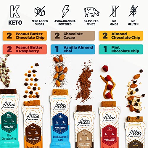 Atlas Protein Bar Mind + Body Fuel, Ultimate Variety, Erythritol...