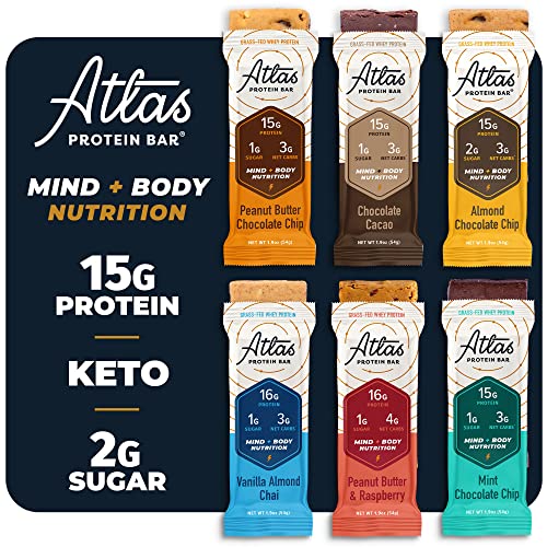 Atlas Protein Bar Mind + Body Fuel, Ultimate Variety, Erythritol...