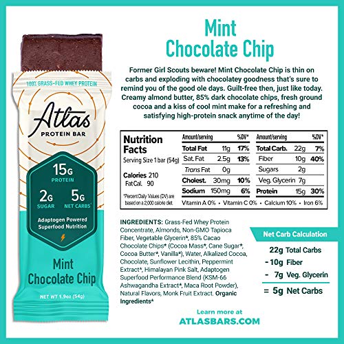 Atlas Protein Bar - Keto Friendly, Mint Chocolate Chip 10-