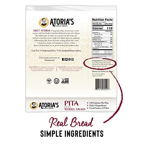 Atorias Family Bakery Pita with Whole Grain Flatbread 8-Packs o...