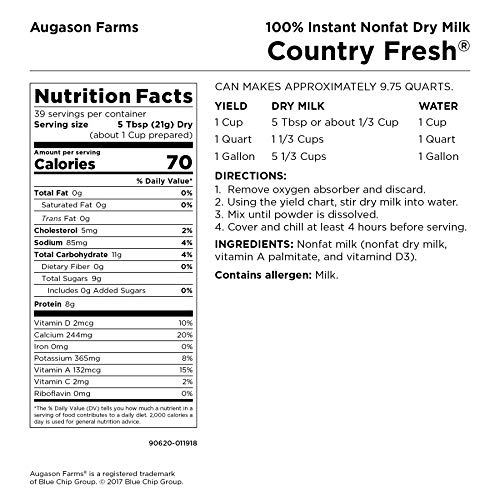 Augason Farms 5-90620 Country Fresh 100% Real Instant Nonfat Dry