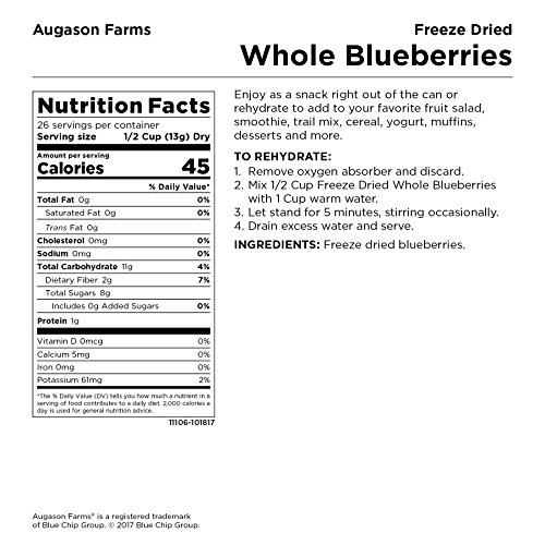 Augason Farms Freeze Dried Whole Blueberries 12 Oz No. 10 Can