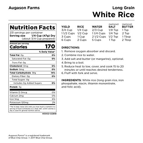 Augason Farms Long Grain White Rice Emergency Food Storage 24 Po...
