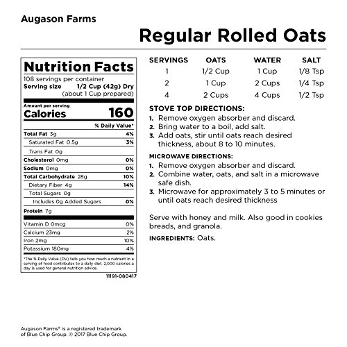 Augason Farms Regular Rolled Oats Emergency Food Storage 10 Poun