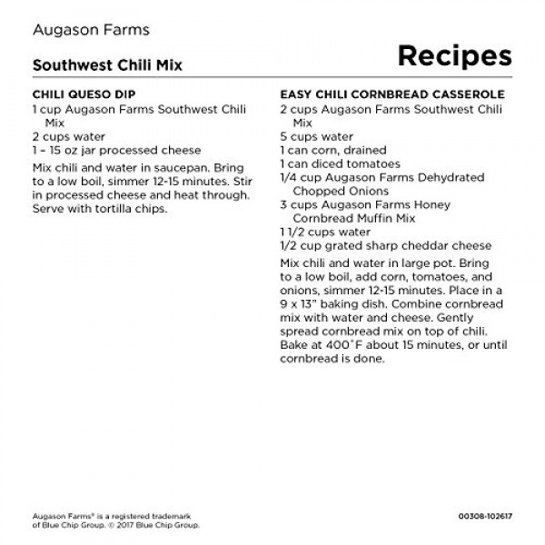 Augason Farms Southwest Chili Mix Net Wt. 3 Lbs 10 Oz 1.65 Kg