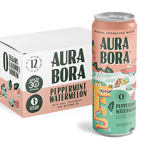 Peppermint Watermelon Herbal Sparkling Water By Aura Bora, 0 Cal