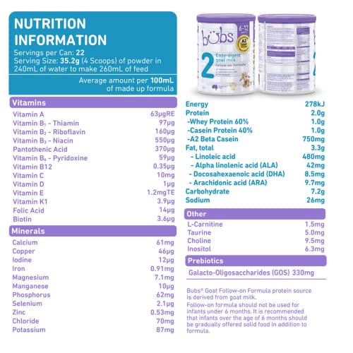 Bubs Goat Milk Follow On Formula Stage 2, Babies 6-12 Months, Ma