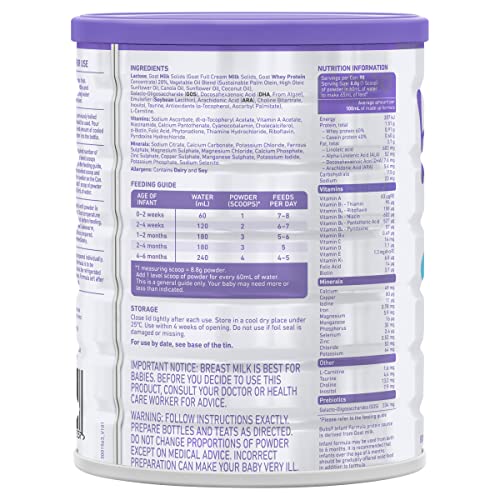 Bubs Goat Milk Infant Formula Stage 1, Infants 0-6 Months, Made