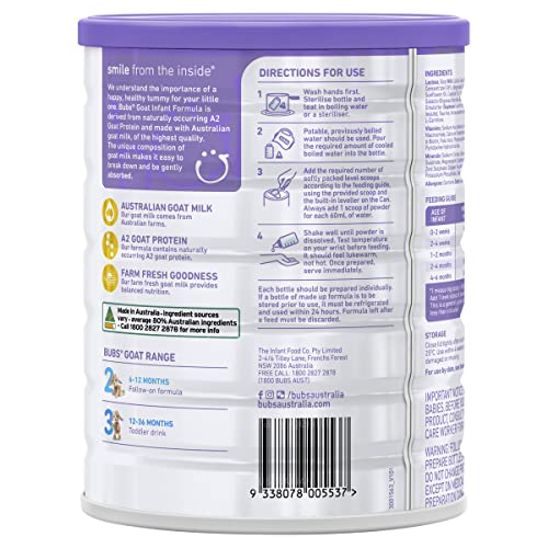 Bubs Goat Milk Infant Formula Stage 1, Infants 0-6 Months, Made