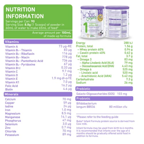Bubs Organic Grass Fed Infant Formula Stage 1, Infants 0-6 Month