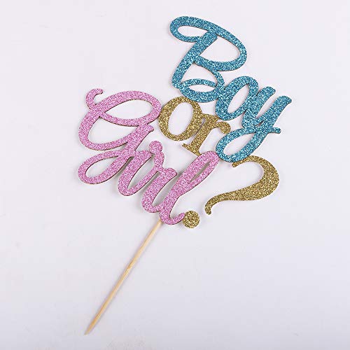 Auteby Boy Or Girl Cake Topper - Blue And Pink Glitter Baby Show