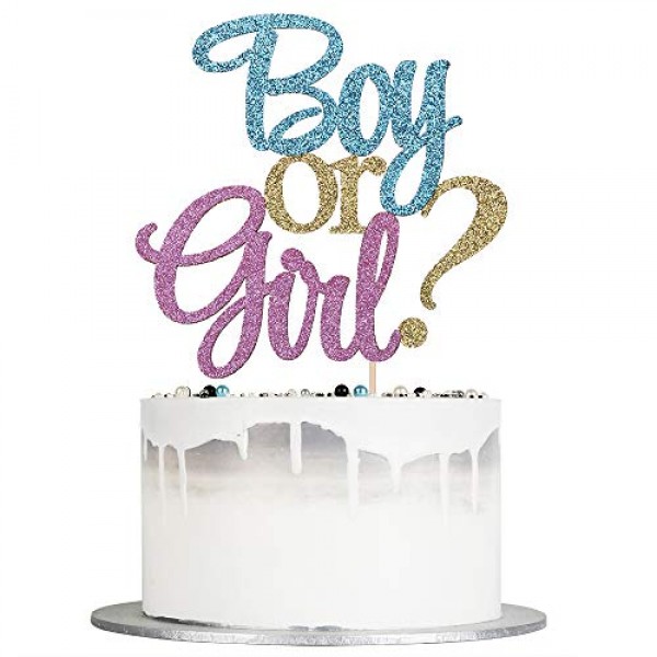 Auteby Boy Or Girl Cake Topper - Blue And Pink Glitter Baby Show