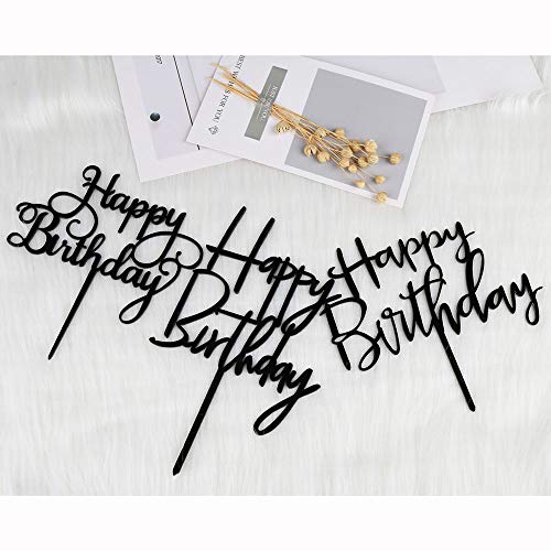 Auteby Black Happy Birthday Cake Topper Set, Double-Sided Acryli