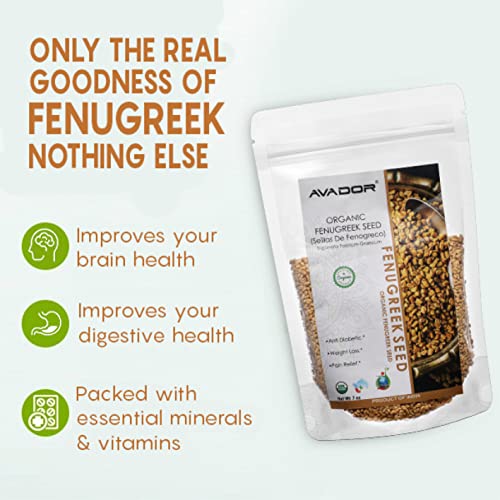 AVADOR USDA Certified Organic All Natural Fenugreek Seed 200 Gra...