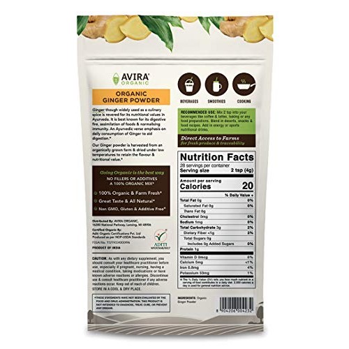 Avira Organic Ginger Powder, Vegan, Non-GMO, Easy To Mix In Smoo...