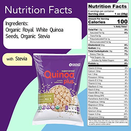 Awsum Snacks Organic Quinoa SUPERCEREAL Puffs with Stevia, 6 oz ...