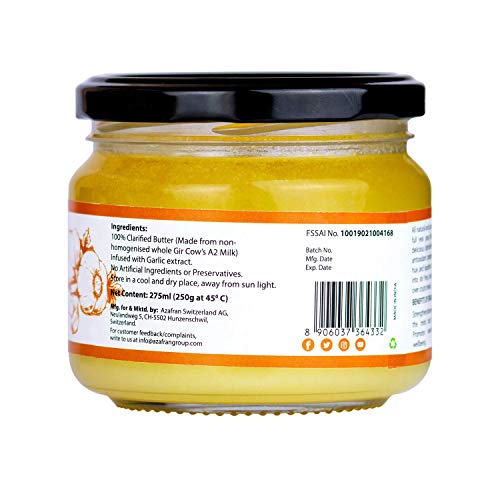 Azafran Infusions Garlic Infused Ghee, 100% Organic, 9.29Oz, Non