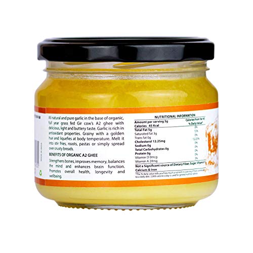 Azafran Infusions Garlic Infused Ghee, 100% Organic, 9.29Oz, Non
