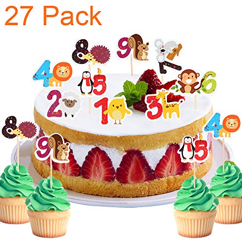 27 Pack Number Of Animal Fun Safari Jungle Themed Cupcake Topper
