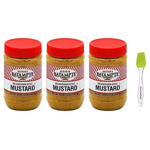 Ba Tampte Mustard Squeeze Bottle 12 Ounce 3 Pack Bundle with PrimeTime Direct Silicone Basting Brush in a PTD Sealed Bag