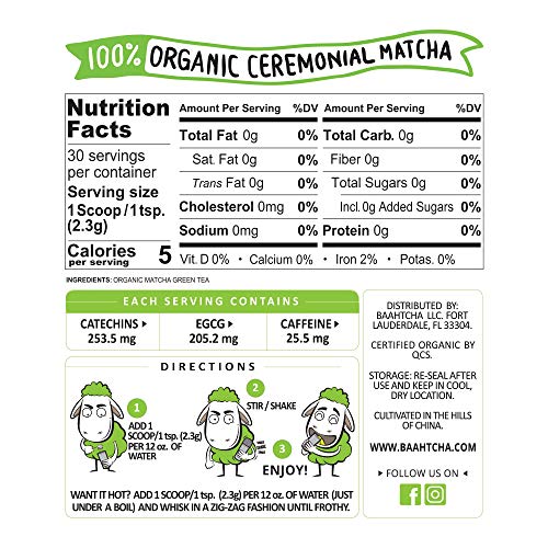 Baahtcha - Usda Organic Matcha Green Tea Powder - Premium Ceremo