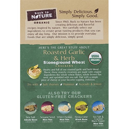 Back To Nature Crackers, Organic Roasted Garlic &Amp; Herb, 6 Ounce