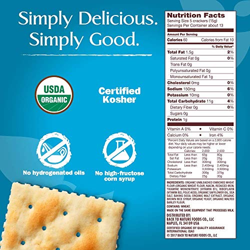 Back To Nature Crackers, Organic Saltine, 7 Ounce Pack Of 6 P