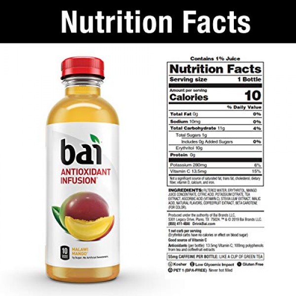 Bai5, 5 calorie Malawi Mango, 100% Natural, Antioxidant Infused ...