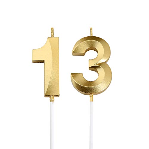13Th Birthday Candles,Gold Number 13 Cake Topper For Birthday De