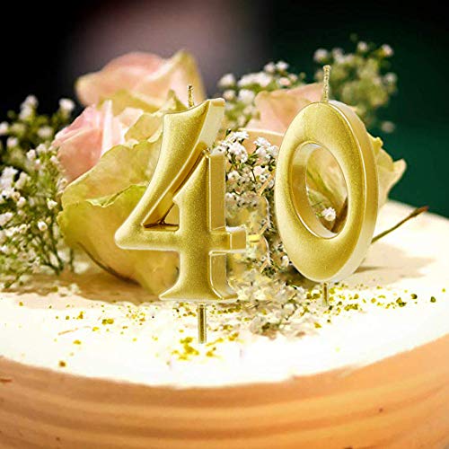 Bailym Gold 40Th Birthday Candles,Number 40 Cake Topper For Part