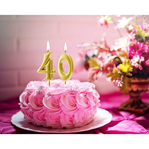 Bailym Gold 40Th Birthday Candles,Number 40 Cake Topper For Part