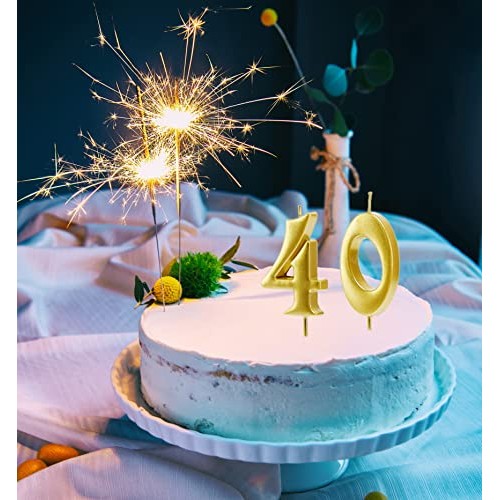 Bailym Gold 40Th Birthday Candles,Number 40 Cake Topper For Part