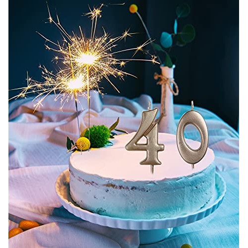 Rose Gold 40Th Birthday Candles,Number 40 Cake Topper For Party