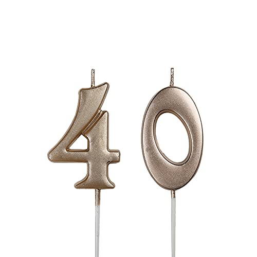 Rose Gold 40Th Birthday Candles,Number 40 Cake Topper For Party